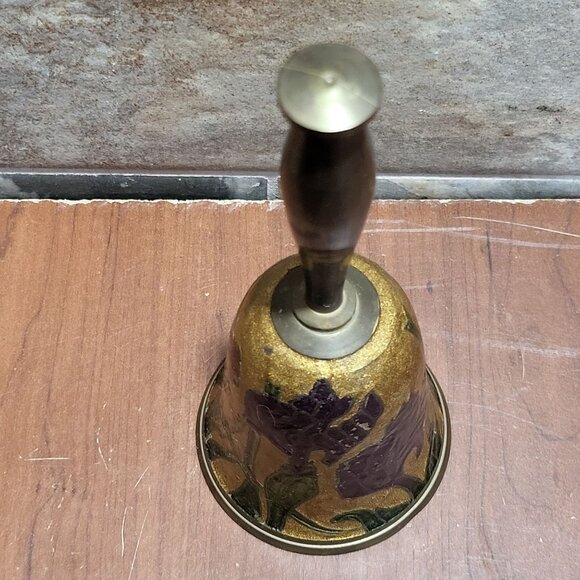 Vintage Solid Brass Bell Cloisonne Enamel Flower Design - Picture 6 of 9